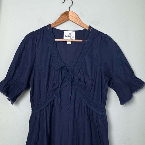 Sam Edelman Dasie Lace Detail A-Line Cotton Midi Dress in Navy Blue‎ Size Medium - Picture 9 of 16